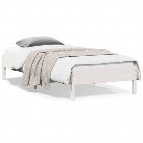Bed Frame White Solid Pine Wood Twin Minimalistic Bed F...