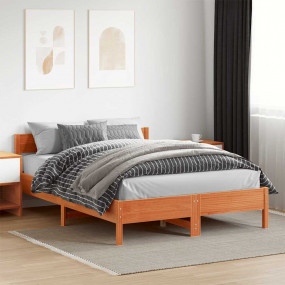 Bed Frame Wax Brown Solid Pine Wood Double Wooden Bed F...