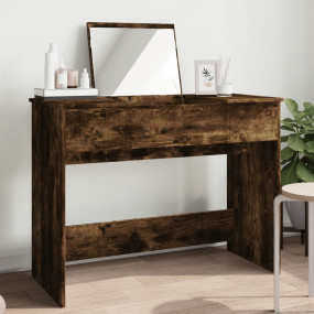 Dressing Table Smoked Oak Engineered Wood, Glass Dressi...