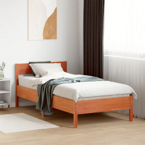 Bed Frame Wax Brown Solid pine wood 39.4x78.7 in Durabl...