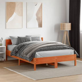 Bed Frame Wax Brown Solid pine wood, Plywood Full Moder...