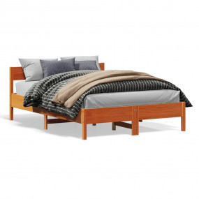 Bed Frame Wax brown Solid pine wood, Plywood Double Mod...