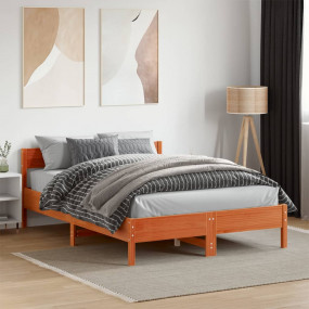 Bed Frame Wax brown Solid pine wood, Plywood Small Doub...
