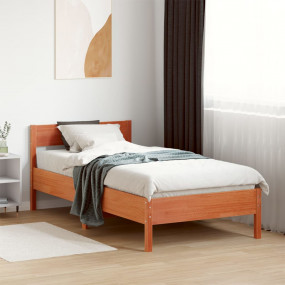 Bed Frame Wax brown Solid pine wood with plywood slats ...