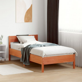Bed Frame Wax Brown Solid Pine Wood Small Twin Bed Fram...