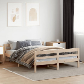 Bed Frame Natural Wood Solid Pine Wood, Plywood US Doub...