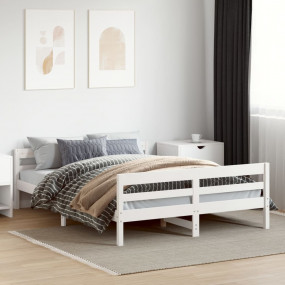 Bed Frame White Solid pine wood, Plywood Full Durable B...