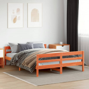 Bed Frame Wax brown Solid pine wood, Plywood Double Dur...