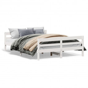 Bed Frame White Solid Pine Wood, Plywood Double Modern