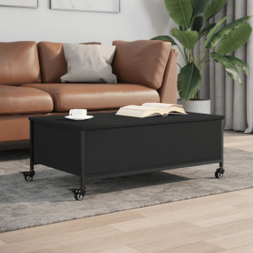 Coffee Table Black Engineered Wood, Powder-Coated Steel