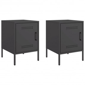 Bedside Cabinet Set of 2 Black Steel Medium Adjustable ...