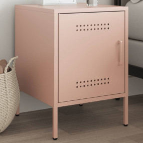Nightstand Pink Steel Bedside Cabinet Rectangular Indus...