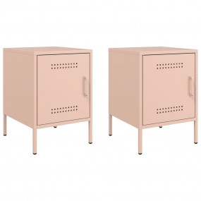 Bedside Cabinet Set of 2 Pink Steel Bedside Cabinet Rec...