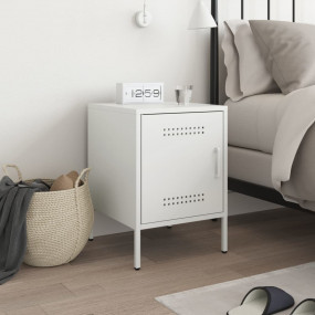Bedside Cabinet White Steel 14.2 x 15.4 x 19.9 in Bedsi...
