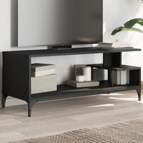 TV Cabinet Black Engineered Wood, Powder-Coated Steel M...