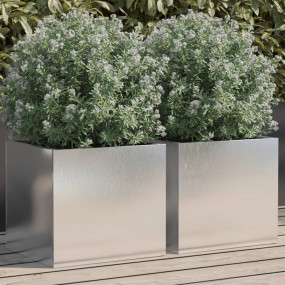 Planter Set of 2 Silver Stainless Steel Medium Durable