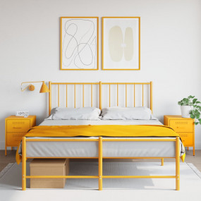 Bedside Cabinet Set of 2 Mustard Yellow Steel Medium