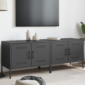 TV Cabinet Set of 2 Black Steel Industrial TV Cabinet