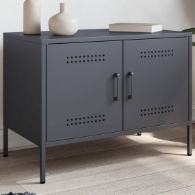 TV Cabinet Anthracite Steel Compact TV Cabinet Rectangu...