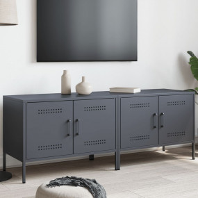 TV Cabinet Set of 2 Anthracite Steel Standard Size TV C...