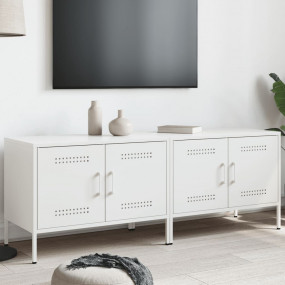 TV Cabinet Set of 2 White Steel Compact TV Cabinet