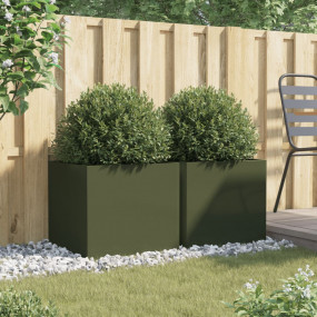 Planter Set of 2 Olive Green Cold-Rolled Steel Medium D...