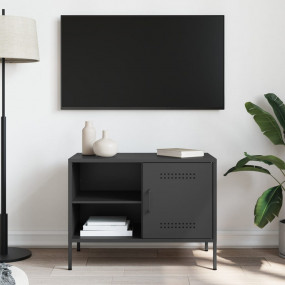 TV Cabinet Black Steel 26.8x15.4x19.9 in TV Cabinet Rec...