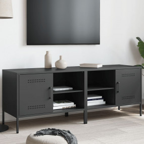 TV Cabinet Set of 2 Black Steel Small TV Cabinet Rectan...