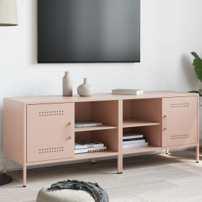 TV Cabinet Set of 2 Pink Steel Medium TV Cabinet Rectan...