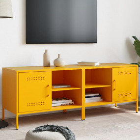 TV Cabinet Set of 2 Mustard Yellow Steel Standard TV Ca...