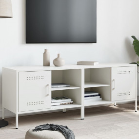 TV Cabinet Set of 2 White Steel Medium TV Cabinet Recta...