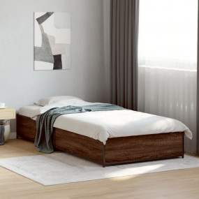 Bed Frame Brown Oak Engineered Wood 35.4 x 78.7 in Mode...