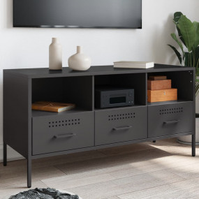 TV Cabinet Black Cold-rolled Steel 39.6x15.4x19.9 in TV...