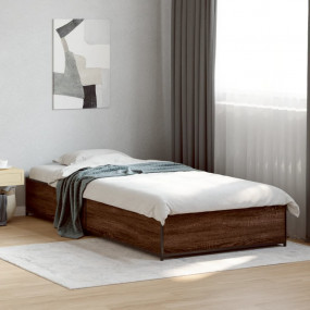 Bed Frame Brown Oak Engineered Wood, Metal, Plywood Sin...