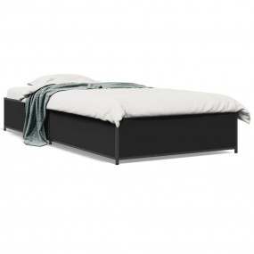 Bed Frame Black Engineered Wood, Metal Small Single Dur...