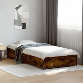Bed Frame Smoked Oak Engineered Wood, Metal Small Singl...