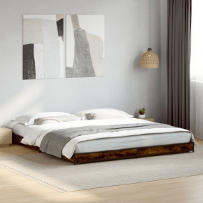 Bed Frame Smoked oak Engineered wood Double Durable Bed...