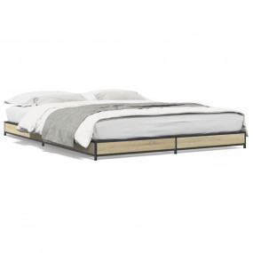 Bed Frame Sonoma oak Engineered wood, Steel, Plywood Do...