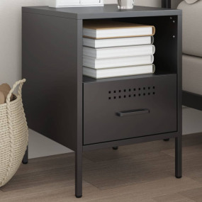 Bedside Cabinet Black Cold-rolled Steel Small Adjustabl...