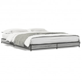 Bed Frame Gray Sonoma Engineered wood Double Durable Be...