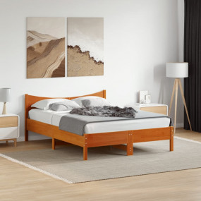 Bed Frame Wax Brown Solid pine wood Double Modern Bed F...
