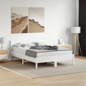 Bed Frame White Solid Pine Wood, Plywood Double Hardwoo...