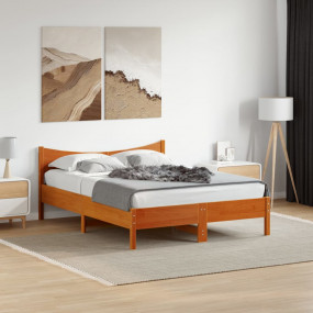 Bed Frame Wax Brown Solid Pine Wood Double Bed Frame