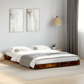 Bed Frame Smoked Oak Engineered Wood and Steel Small Do...