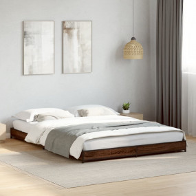 Bed Frame Brown Oak Engineered Wood, Steel