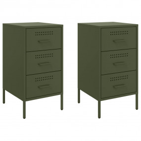 Bedside Cabinet Set of 2 Olive Green Cold-Rolled Steel ...