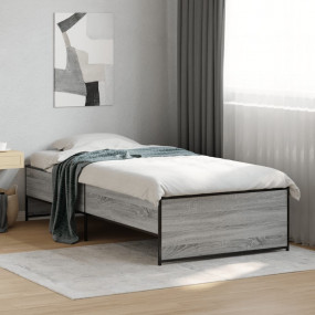Bed Frame Gray Sonoma Engineered Wood, Steel Single Dur...