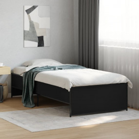 Bed Frame Black Engineered Wood, Steel Single Modern Be...