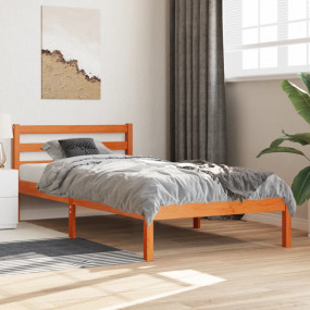 Bed Frame Wax Brown Solid pine wood Small Single Durabl...