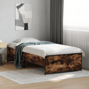 Bed Frame Smoked Oak Engineered Wood and Metal Twin Bed...